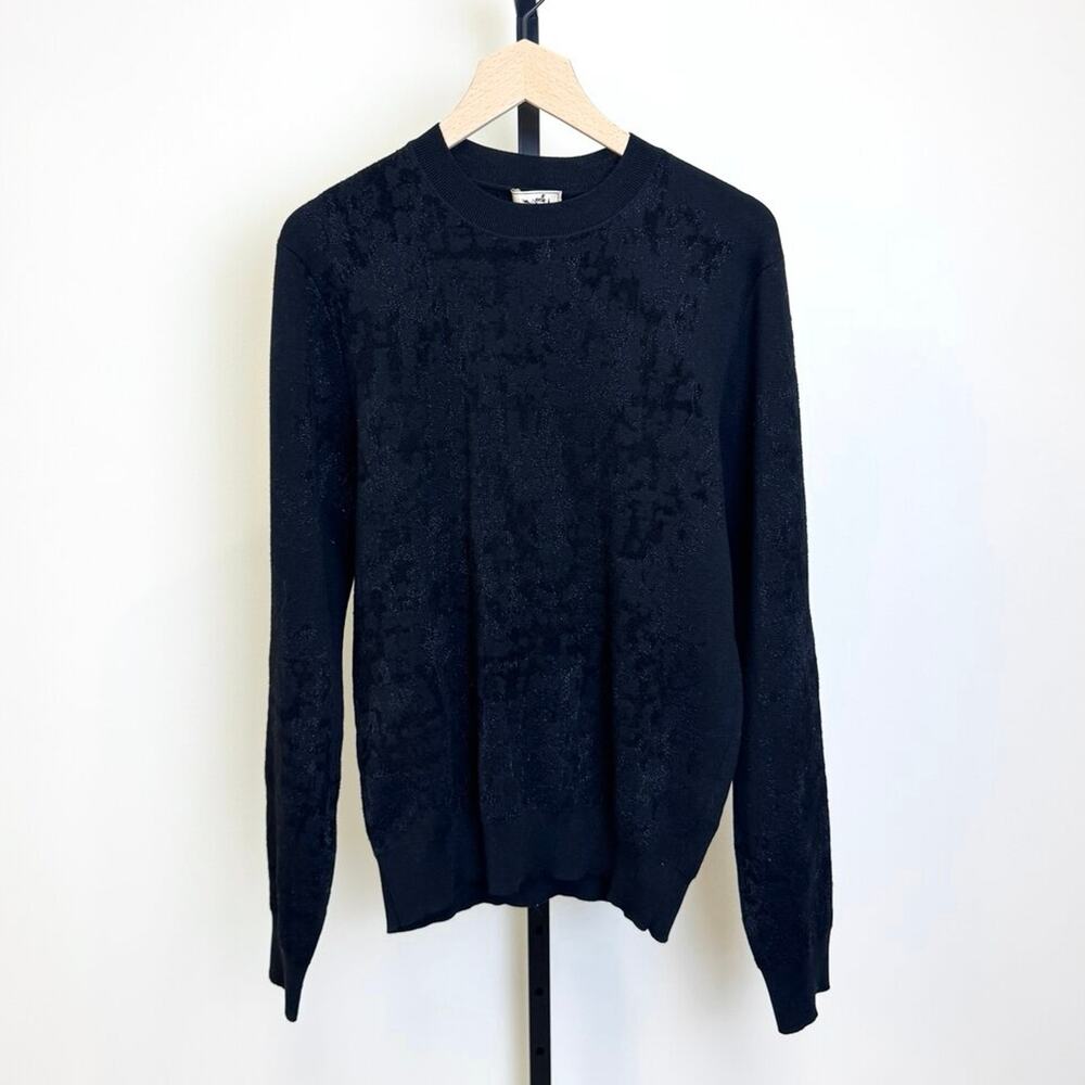 HERMES Wool Black Long Sleeve Crewneck Sweater M NEW Metallic Knit LS Pullover